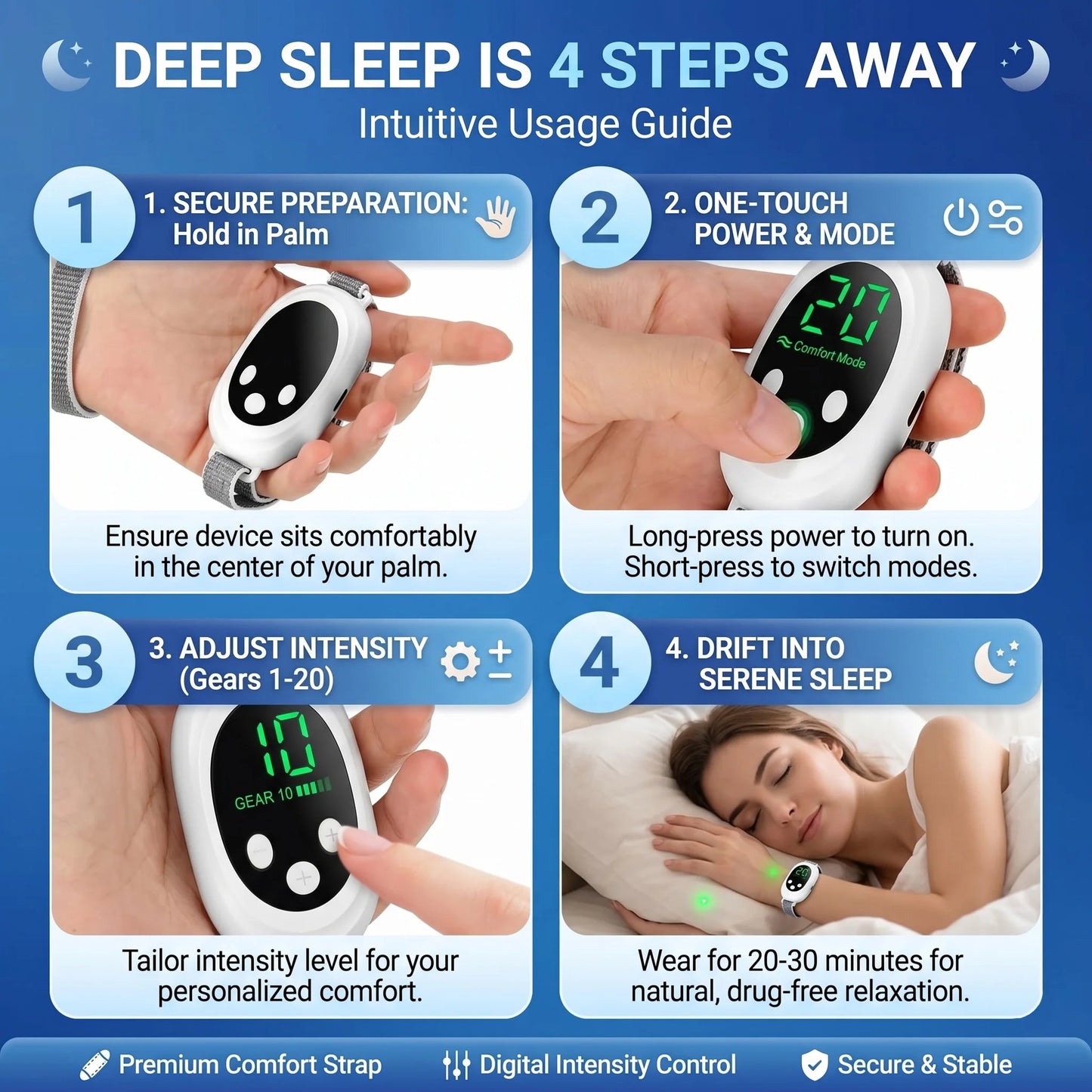 Microcurrent EMS Sleep Aid Device Handheld Pulse Massager Insomnia Stress Anxiety Relief Relaxation Therapy Tools USB Deep Sleep