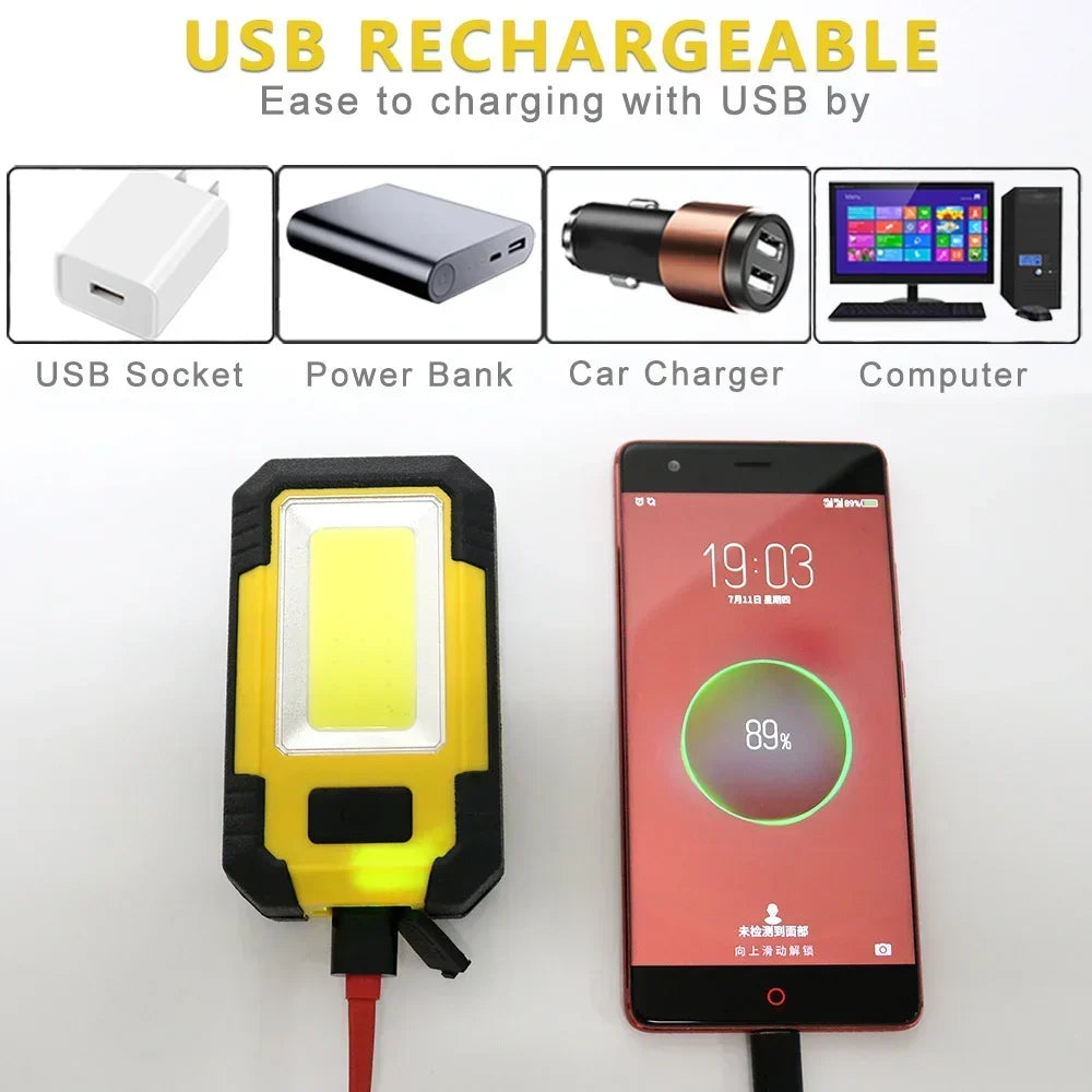 4000MaH Rechargeable Work Light 30W Super Bright COB Flashlight With Magnetic Portable Outdoor Power Bank Camping Emergency Lamp
