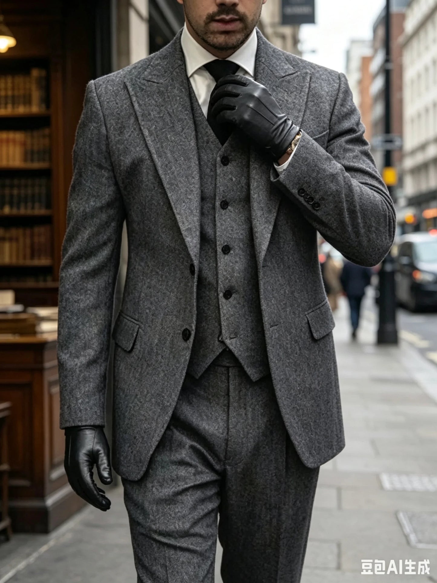 Formal 3 Pieces Men's Grey Herringbone Suits Slim Fit Peak Lapel Tweed Prom Tuxedos For Wedding/Business(Blazer+Vest+Pants)