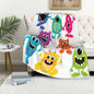 Colorful Cute Cartoon Furry Monster Repeating Print White Base Flannel Throw Blanket,Soft Warm Sofa Cover,Kids Bedroom Rest Gift