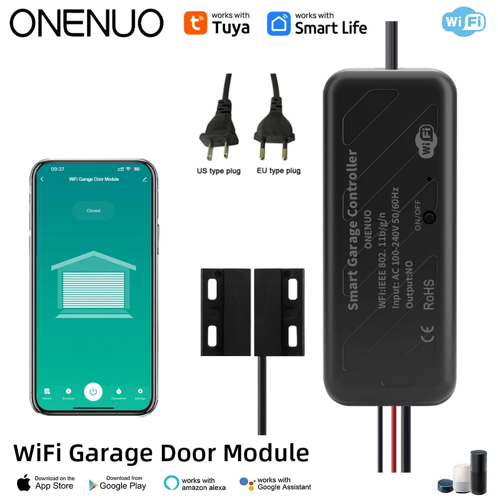 Tuya WiFi Switch Garage Door Controller Smart Door Opener Work with Alexa Google Home Smart Life Tuya APP Control No Hub Require
