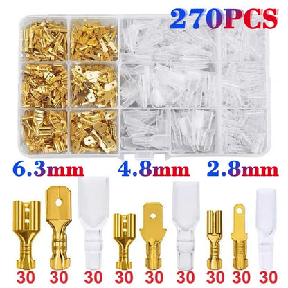 Box Insulated Male Female Wire Connector 2.8/4.8/6.3mm Electrical Crimp Terminals Termin Spade Connectors Assorted Kit 270PCS