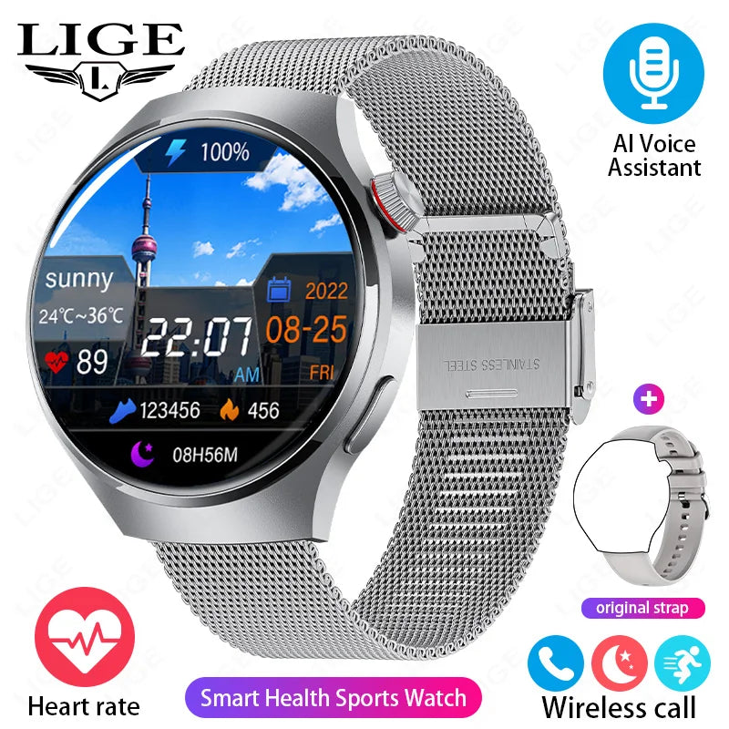 LIGE Men's Smart Watch Outdoor Sports Watches Heart Rate Blood Oxygen Monitoring Motion Trajectory Bluetooth Call Smartwatch