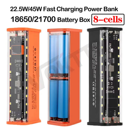 8Slots 18650/21700 Power Bank Case DIY Kit Mecha Transparent Quick Charge Flash Charger Battery Case Kit Power Bank Box Type C