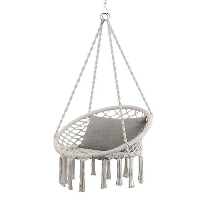 Nordic Style Cozy Macrame Hanging Chair Swing for Balcony Boho Egg Swing Seat Indoor Outdoor Rope Hammock Chair with Fringe