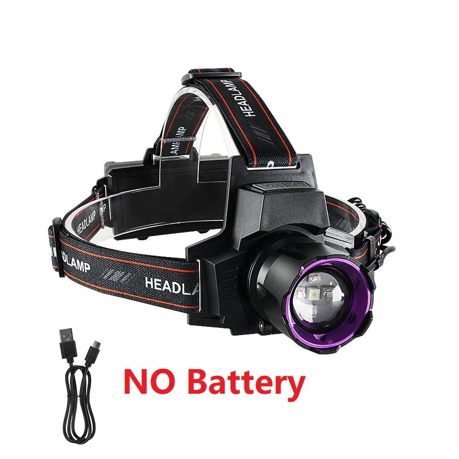 Ultra Powerful Led Headlamp Rechargeable Headlight Strong Light Head Torch UV Headlight Camping Hunting Front Light