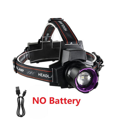 Ultra Powerful Led Headlamp Rechargeable Headlight Strong Light Head Torch UV Headlight Camping Hunting Front Light