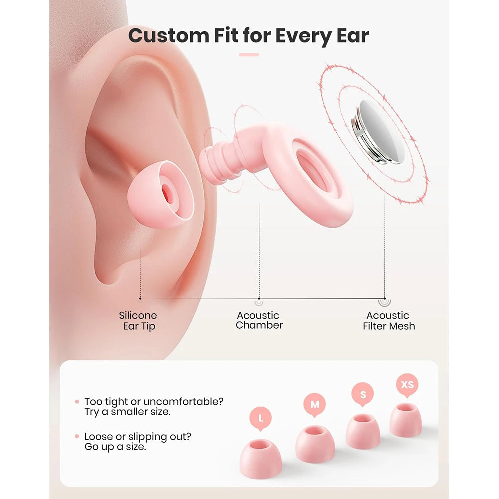 Ear Plugs for Sleeping Noise Cancelling, 25dB Ear Plugs for Noise Reduction with 8 Ear Tips, Reusable Silicone Earplugs Hearing