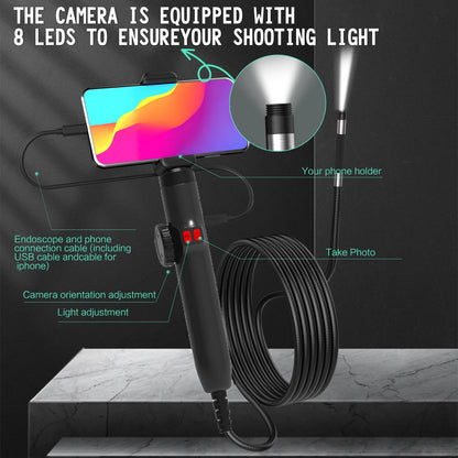 1080P car automatic maintenance hole endoscope 6MM 180 degree steering inspection camera with 8 LED portable tools IP67