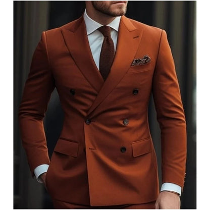 Men's Wedding Tuxedo Suit Formal Sparkling Orange Burnt 2-Piece Suit with Metal Button Trabajo Daily Wear
