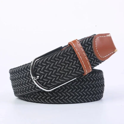 Women Casual Knitted Elastic Belt Pin Buckle Webbing Strap Woven Canvas Braided Stretch  - Belts for Men