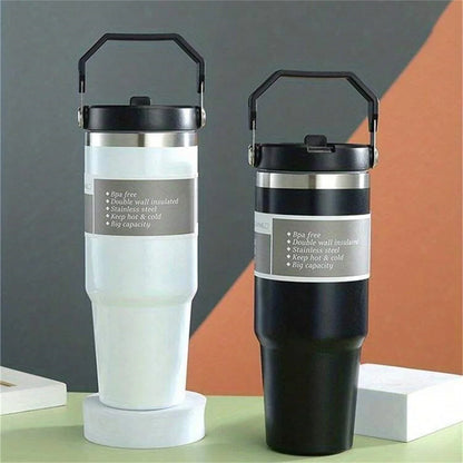20/30oz Vacuum Insulated Tumbler with Lid: Stainless Steel Portable Cup with Dazzling Tote Handle for Hot & Cold Drinks
