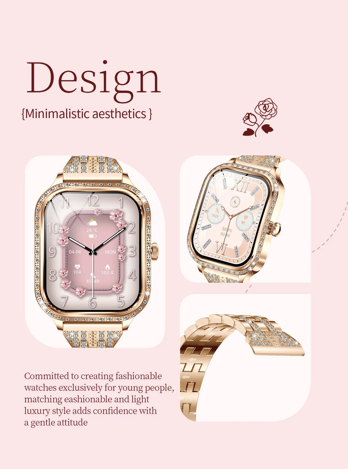LIGE Fashion Design Women Smart Watch 1.75" Curved Screen Smartwatch Bluetooth Call Clock IP68 Waterproof Diamond Case Bracelet