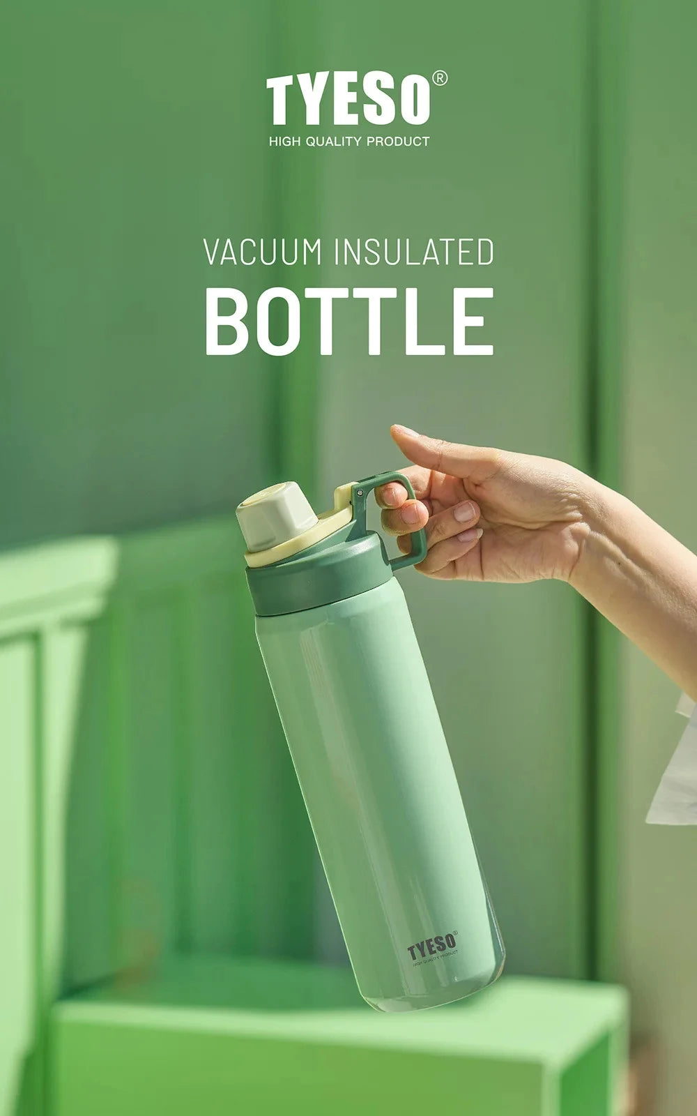 Tyeso 600ML Leakproof Insulated Water Bottle Portable Vacuum Thermal Flask Drink Cup for Outdoor Sports Travel Daily Fitness