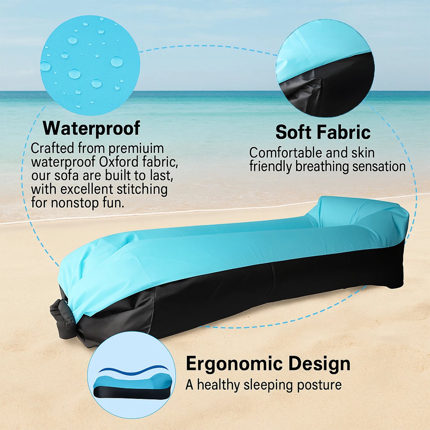 Inflatable Lounge Air Sofa Couch, Portable Beach & Camping Chair, Waterproof Couch for Picnics Hiking Outdoor Music Festivals