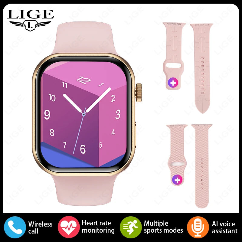 LIGE New 2.01-inch Smart Watch Men Women Heart Rate Health Monitor HD Bluetooth Call Waterproof Sport Smartwatch for Android iOS