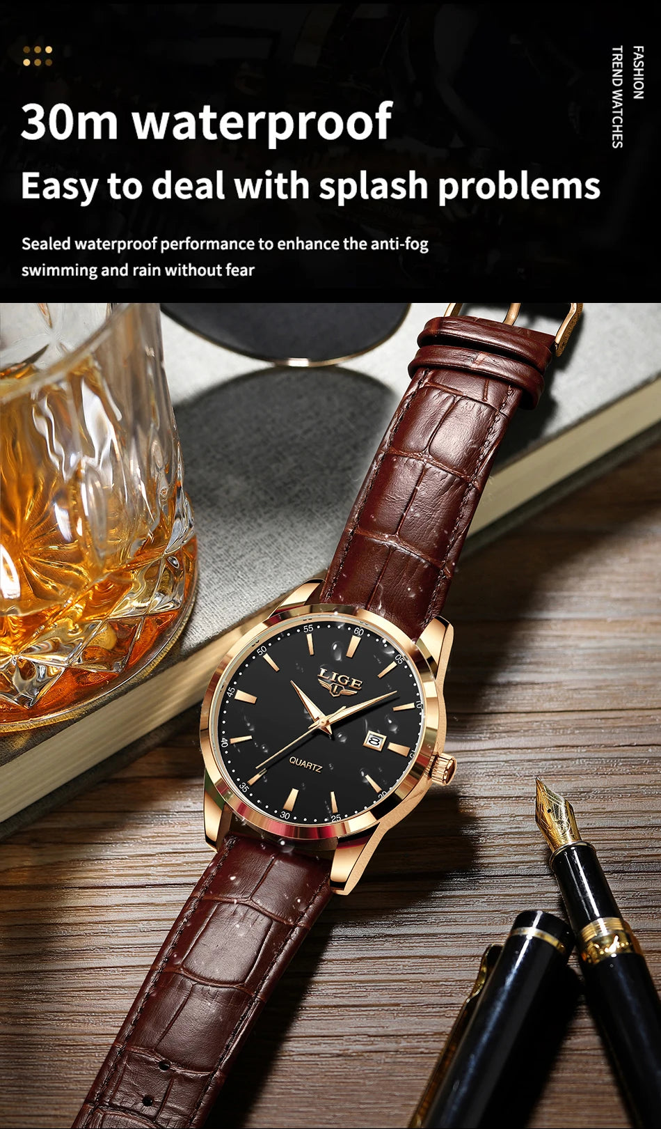 LIGE Military Watch For Men Fashion Business Watch Men Casual Leather Sport Waterproof Men's Quartz Wristwatches Reloj Hombre