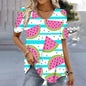 3D Watermelon Printed Women's V-neck Tee Shirts Summer Cool Short Sleeves Tops Fashion Casual Loose Pullovers Female T-shirts