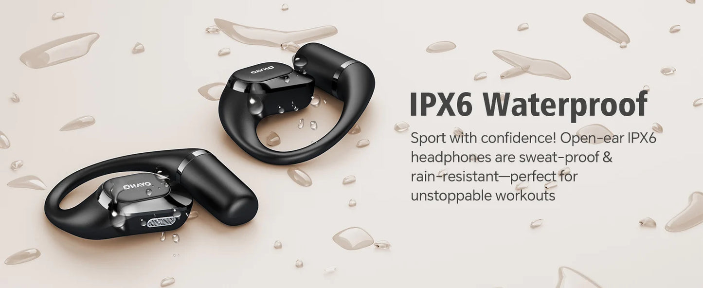 Ohayo Open-Ear Earphones Ear Hooks Wireless Bluetooth 5.4 Headphones IPX6 Waterproof Air conduction Sports Earbuds TWS with Mic