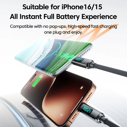 120W Spring Cable USB Type C To Type C Fast Charging LED Digital Display For iPhone 15 16 Samsung Huawei USB C To USB C Cable