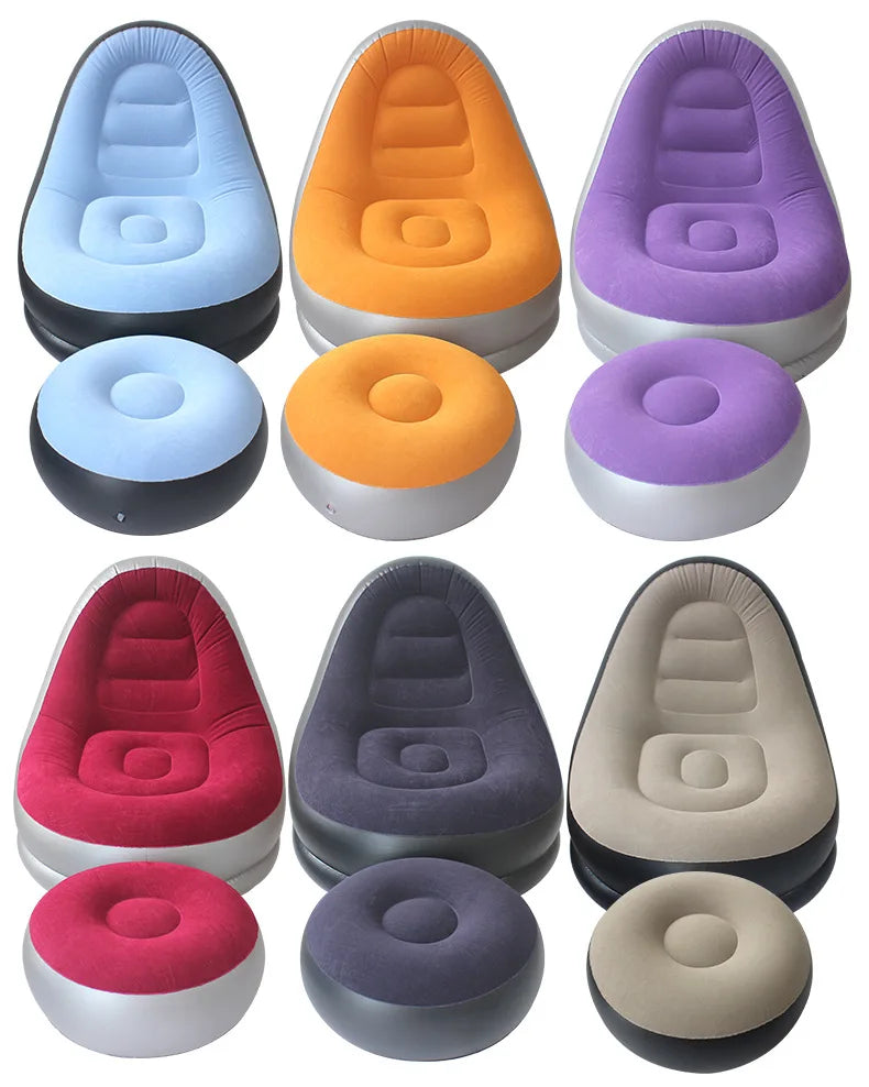 Portable Inflatable Lazy Sofa with Footstool, Hot-Selling Outdoor Camping Lounger, Waterproof Wear-Resistant Air Mattress for Na