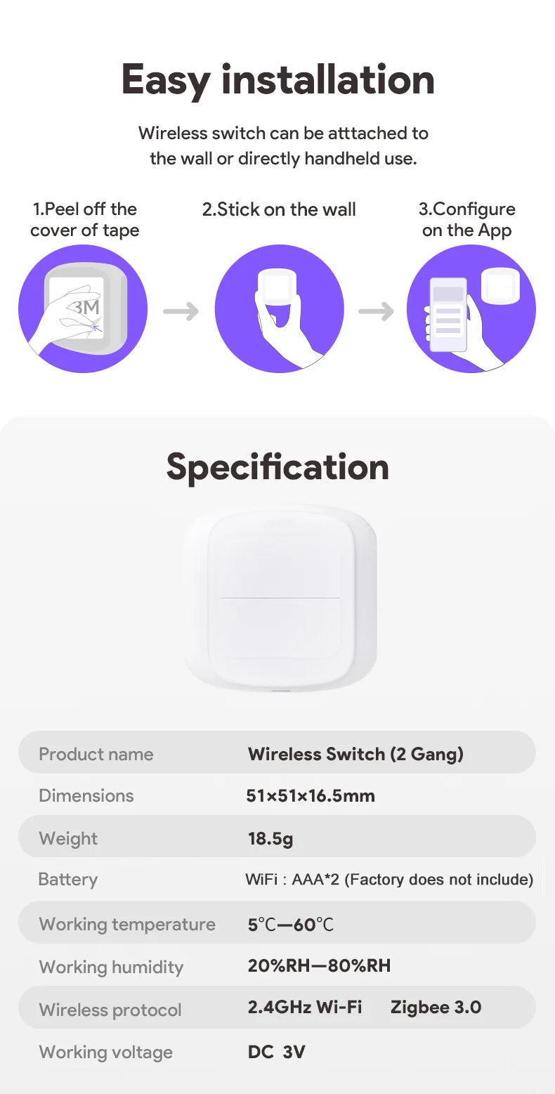 Tuya Smart WiFi/Zigbee Switch Push Button Switch 2Gang 4 Scene Wireless Smart Home Remote Controller Automation Scenario Switch