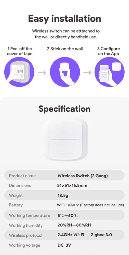 Tuya Smart WiFi/Zigbee Switch Push Button Switch 2Gang 4 Scene Wireless Smart Home Remote Controller Automation Scenario Switch