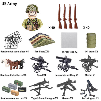 WWII Infantry Military Soldier War National Army Mini Gun armament Models Building Blocks Building Blocks Toys for Kids