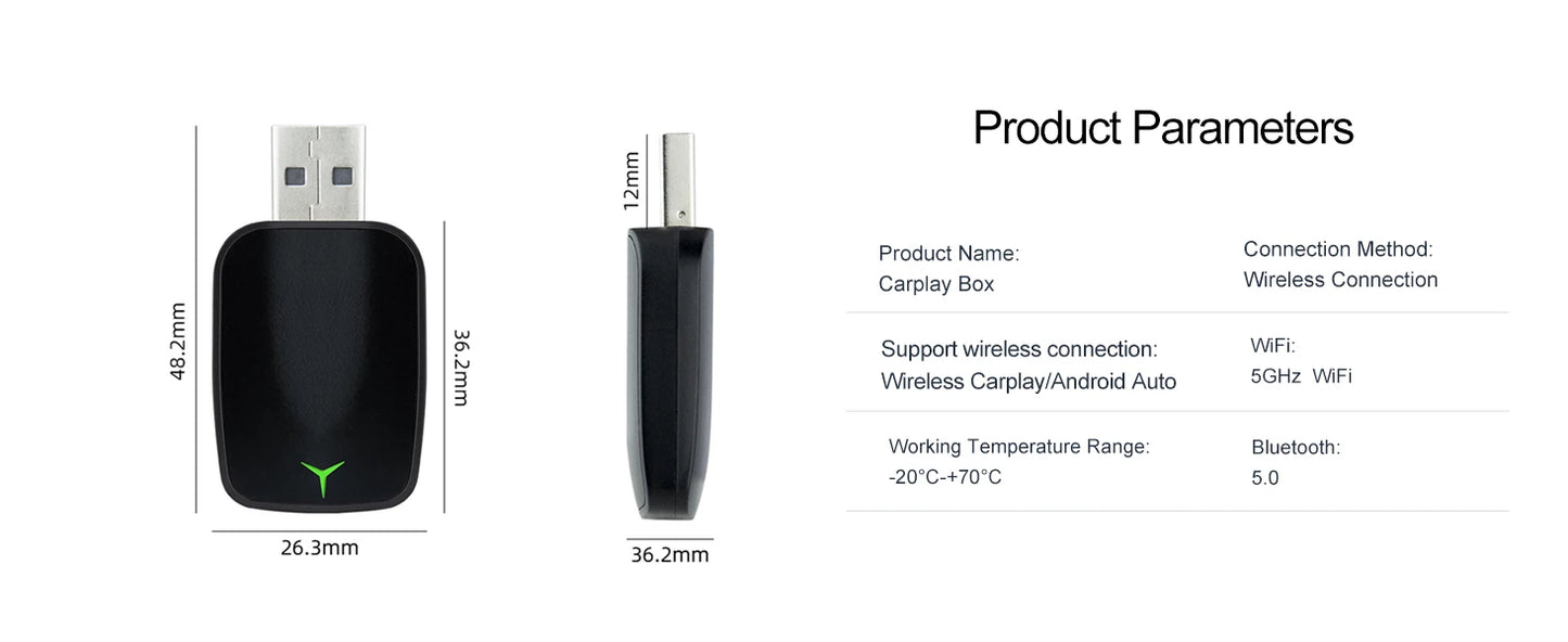 Mini Wireless Carplay Adapter Android Auto AI Smart USB Dongle 2 in 1  WiFi Fast Connect for Benz Chevrolet Ford Honda Toyota