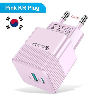 2 Ports PD 25W USB C Fast Charger KR EU  Mini Travel Plug Phone Fast Charging Adapter for iPhone 15 Pro Max Oneplus