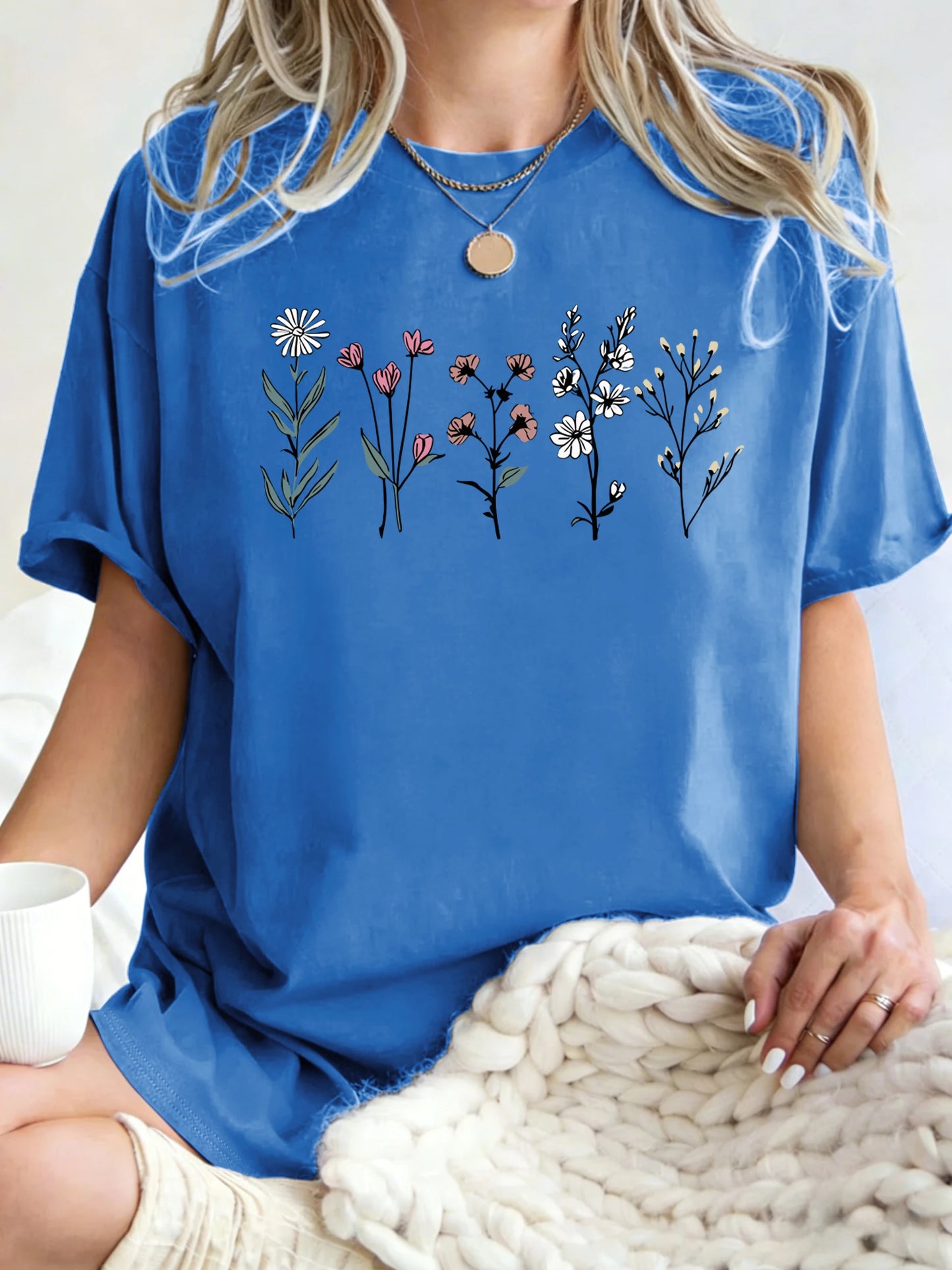 All Kinds Of Beautiful Flowers Printed T-Shirt Women Cotton Loose T Shirts All-Match Summer Clothing Comfortable Y2K Streetwear