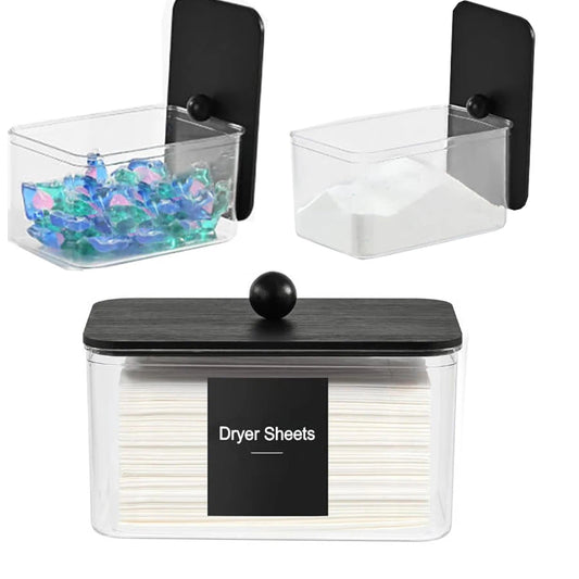 Clear Bathroom Storage Container Acrylic Dryer Sheet Holder with Lid Labels Fabric Softener Dispenser Laundry Room Organization