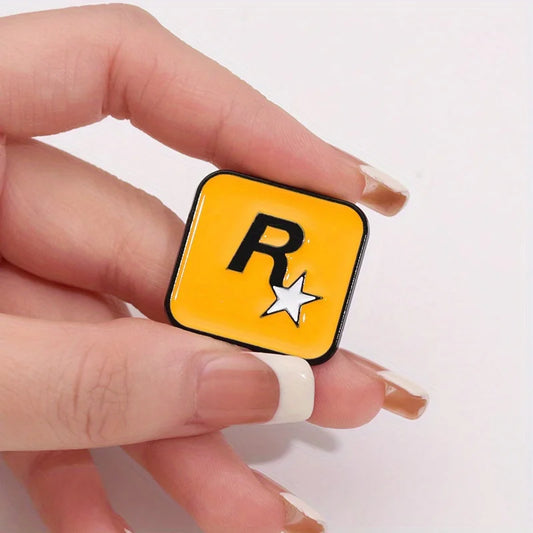 1 Piece of Orange R-star Geometric Creative Brooch, Clothing Accessories, Collar Pin, Metal Badge, Versatile Collar Pin