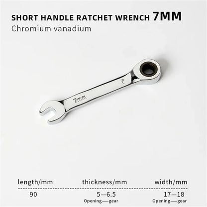 1Set 6mm-19mm Reversible Combination Stubby Single Wrench Stubby Combination 72 Tooth Ratchet Socket Spanner Nut Repair Tools