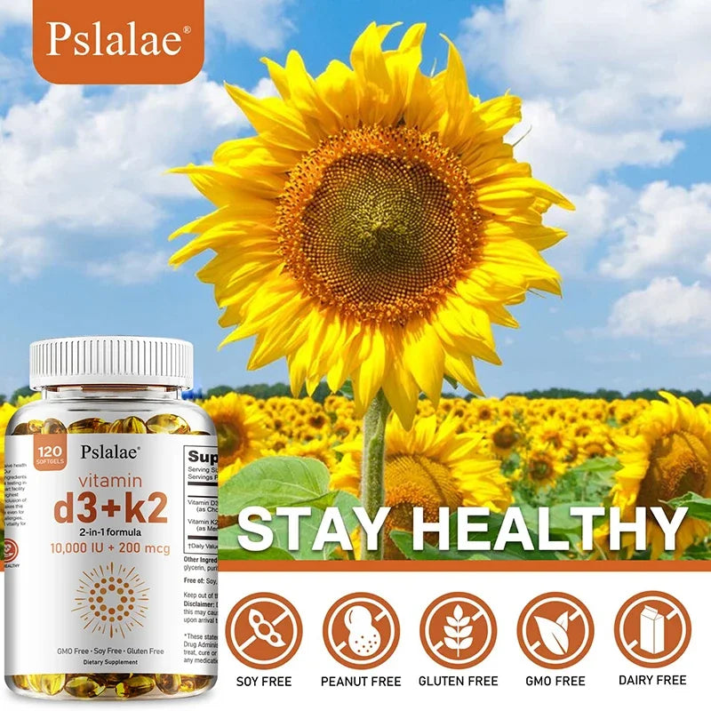 Vitamin D3 10000 IU with K2 200 Mcg, 120 Soft-Gels | 2 in 1 Immune Support, Healthy Muscle Function and Bone Health