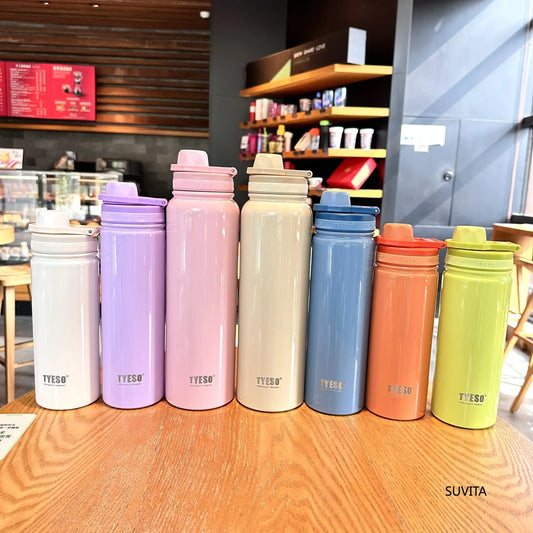 Tyeso Stainless Steel Thermos Water Bottle Portable Sport Vacuum Flask Keeps Cold and Heat Thermal Mug Insulated Car Tumbler Cup