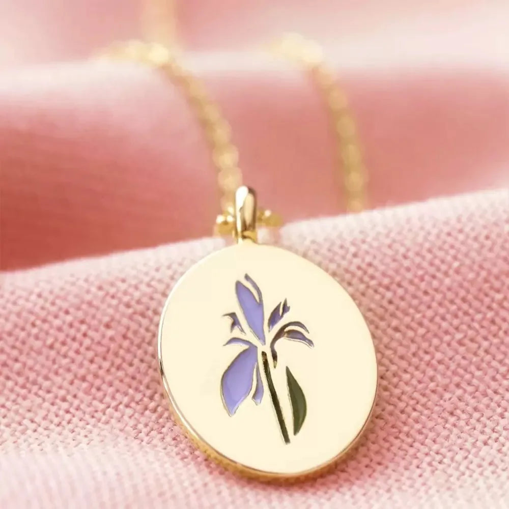 Vintage Birth Month Flower Necklace for Women Stainless Steel Geometric Floral Oval Pendant Clavicle Chain Mothers Day Jewerly