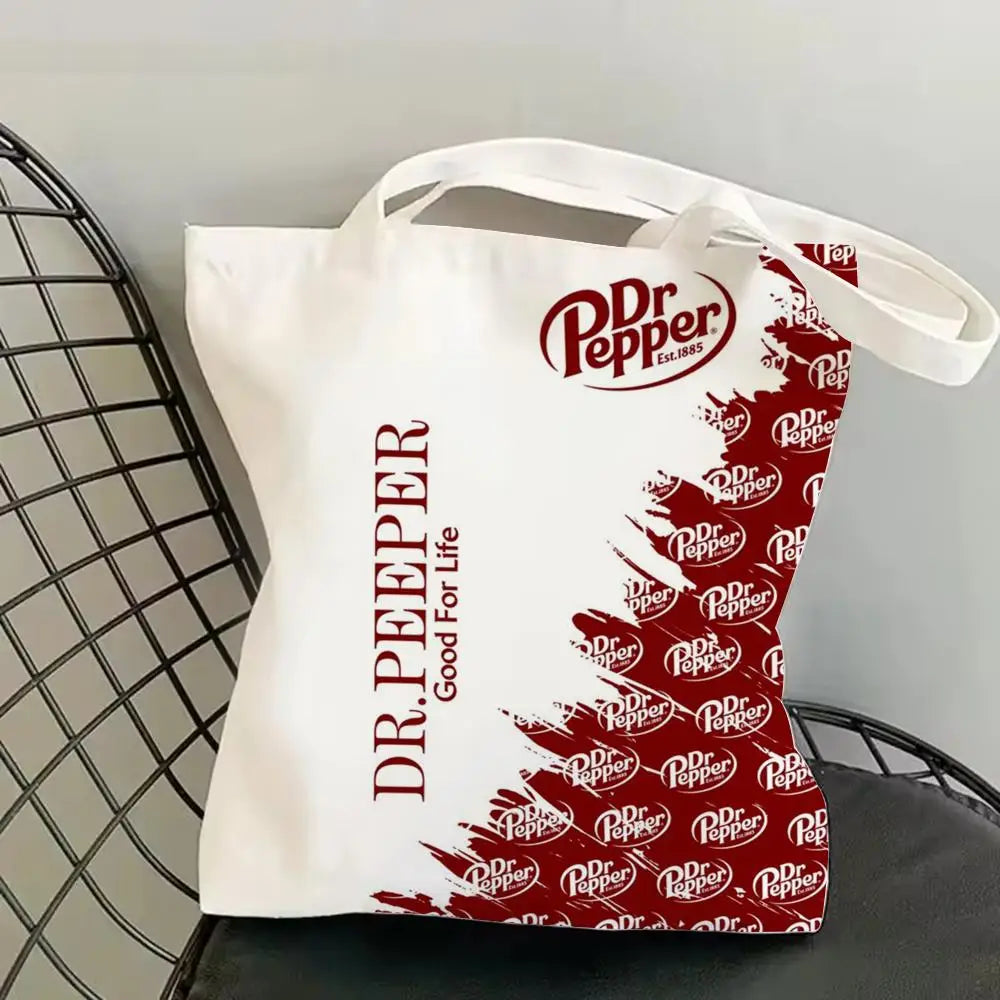 Classic Red Drink D-Dr P-PePper Storage Bags Canvas Double-Sided Print Fashion Shoulder Tote Shopping Bag Gift Eco Handbags