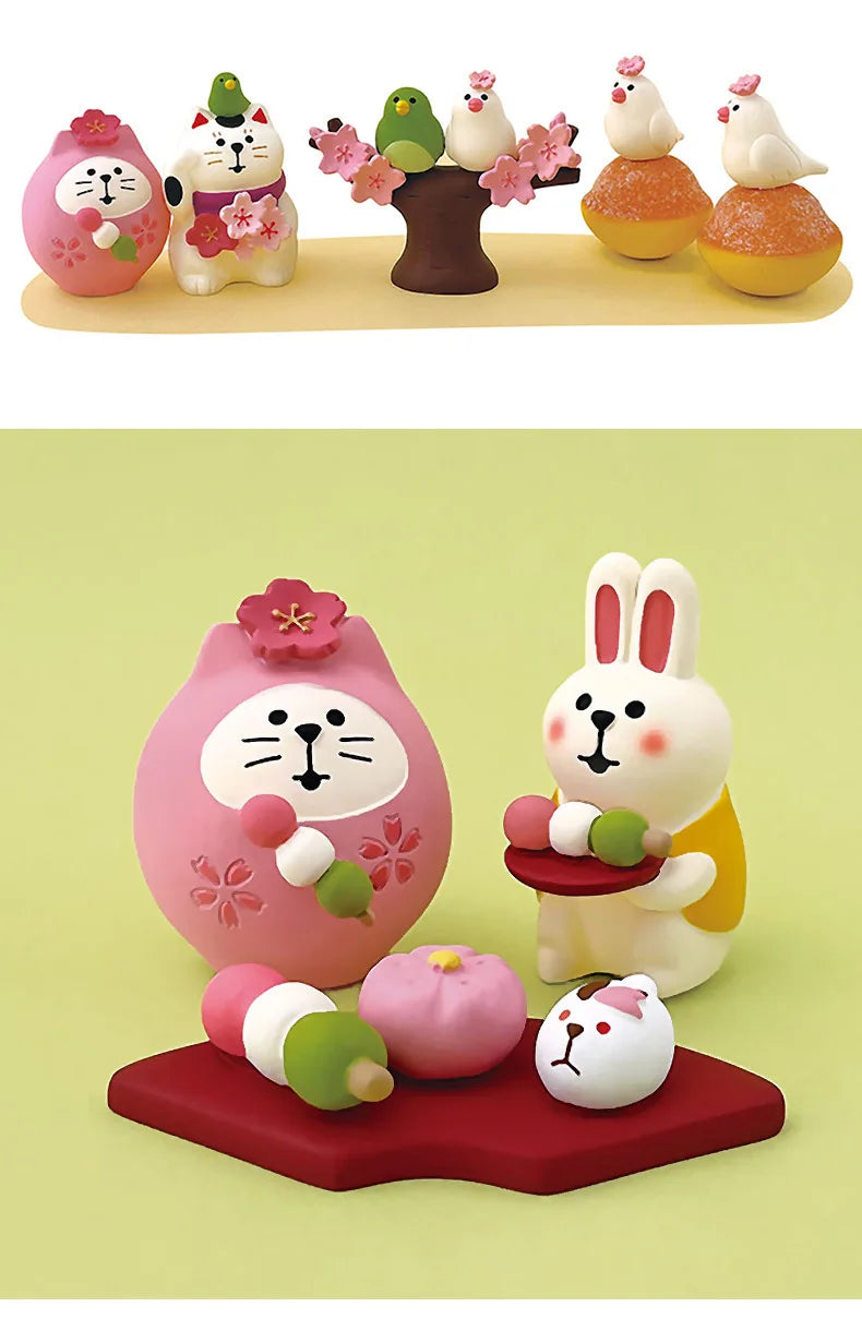 Sakura Series Miniature Zakka Japanese Style Cute Handmade Cat Rabbit Bird Figurines Resin Ornament Desktop Car Home Decor Gifts