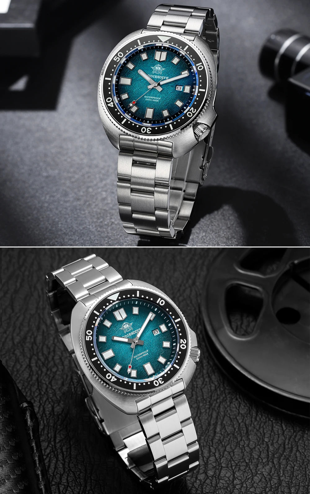 ADDIESDIVE New 43.8mm Watch for Men Dive AD2511 Luxury Sapphire Quartz Wristwatch 100m Waterproof Stainless Steel Luminous Watch