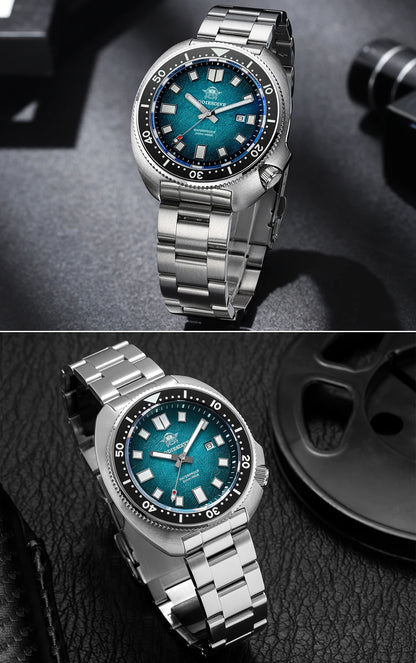 ADDIESDIVE New 43.8mm Watch for Men Dive AD2511 Luxury Sapphire Quartz Wristwatch 100m Waterproof Stainless Steel Luminous Watch