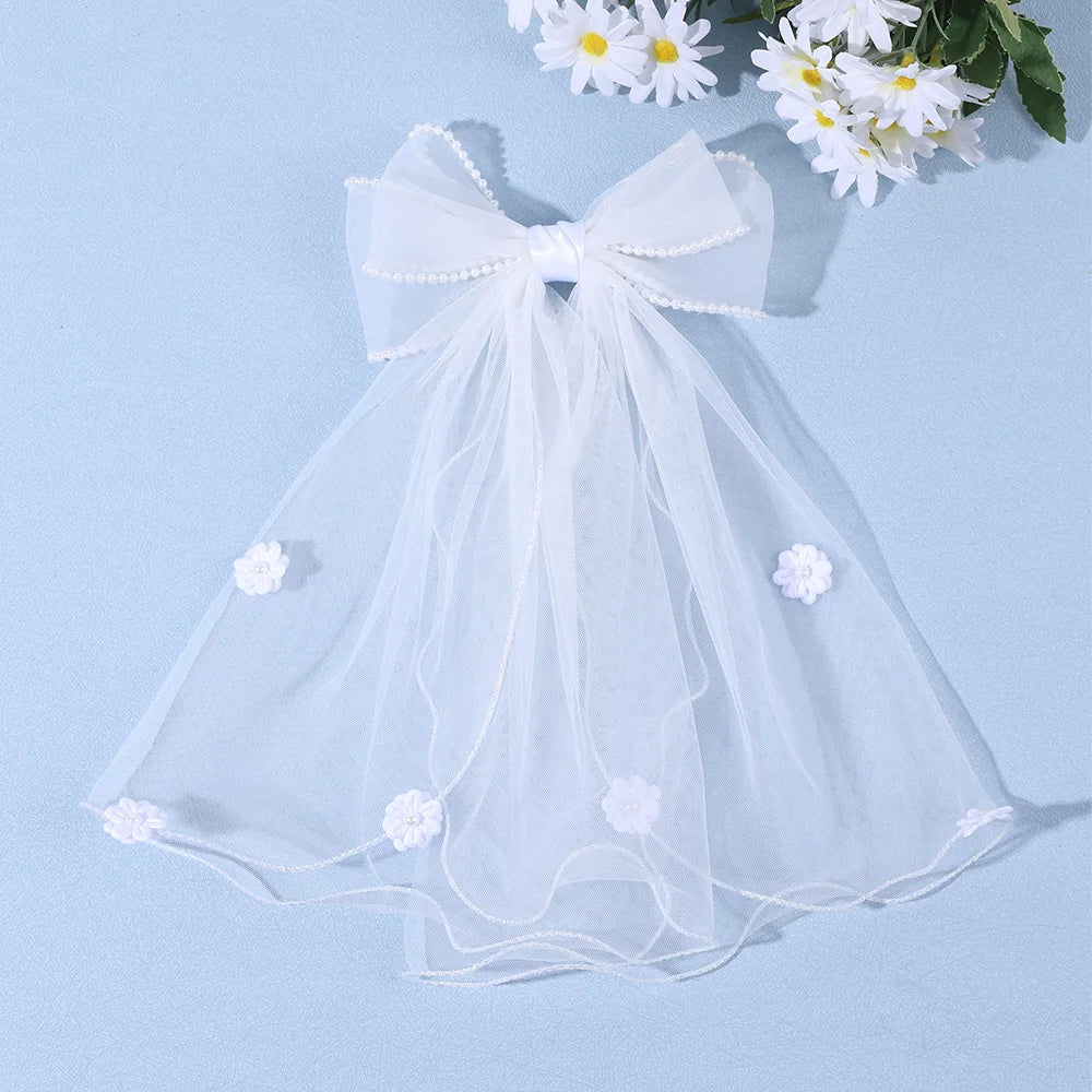 White Tulle Hair Clips For Girls Fairy Mesh Bow Large Hairpin Flower Barrette Summer Party Wedding Women Headdress Accessories