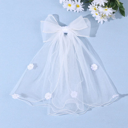 White Tulle Hair Clips For Girls Fairy Mesh Bow Large Hairpin Flower Barrette Summer Party Wedding Women Headdress Accessories