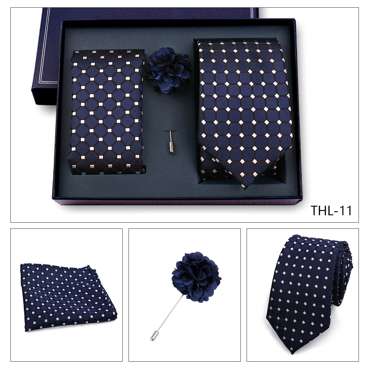 Elegant Ties For Men Classic Paisly Neck Tie Pocket Square Brooch Set With Gift Box Mens Business Wedding Suit Accessories