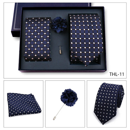 Elegant Ties For Men Classic Paisly Neck Tie Pocket Square Brooch Set With Gift Box Mens Business Wedding Suit Accessories