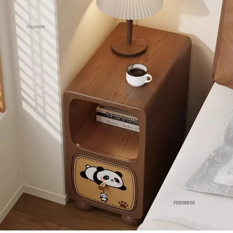 Cartoon Panda Solid Wood Children's Nightstands for Home Child's Bedside Tables Narrow Storage Cabinets for Children Furnitures