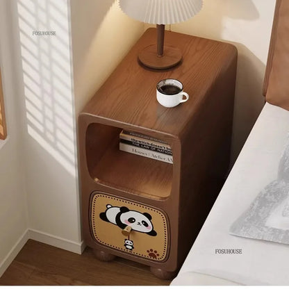 Cartoon Panda Solid Wood Children's Nightstands for Home Child's Bedside Tables Narrow Storage Cabinets for Children Furnitures