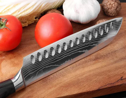 Damascus Chef's Knife Kitchen Knives Set Professional Boning Knife Meat Cleaver Utility Knife Japanese Santoku Knife with Cover