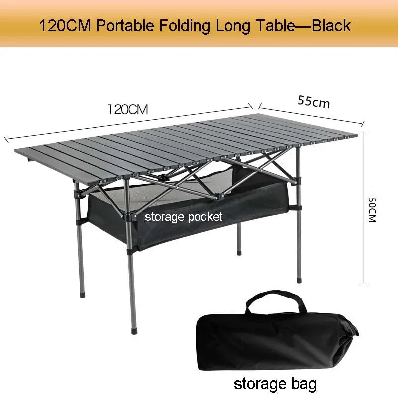 2025 Portable Folding Table Camping Table Outdoor Folding Storage Long Table Easy To Install With Net Bag Black Camping Desk