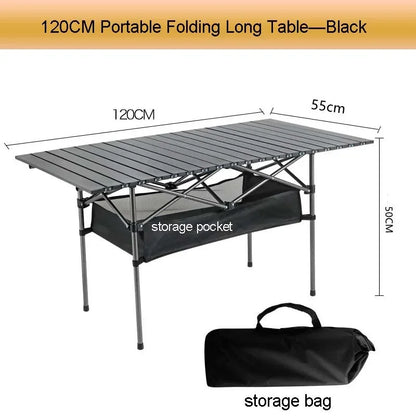 2025 Portable Folding Table Camping Table Outdoor Folding Storage Long Table Easy To Install With Net Bag Black Camping Desk